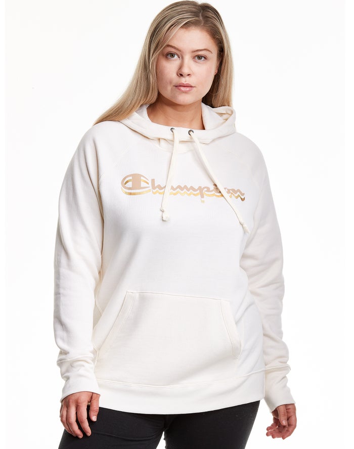 Champion Hoodie Dames - Wit - Plus Powerblend Fleece Drop Shadow Foil Script Logo ( 089134-OYE )